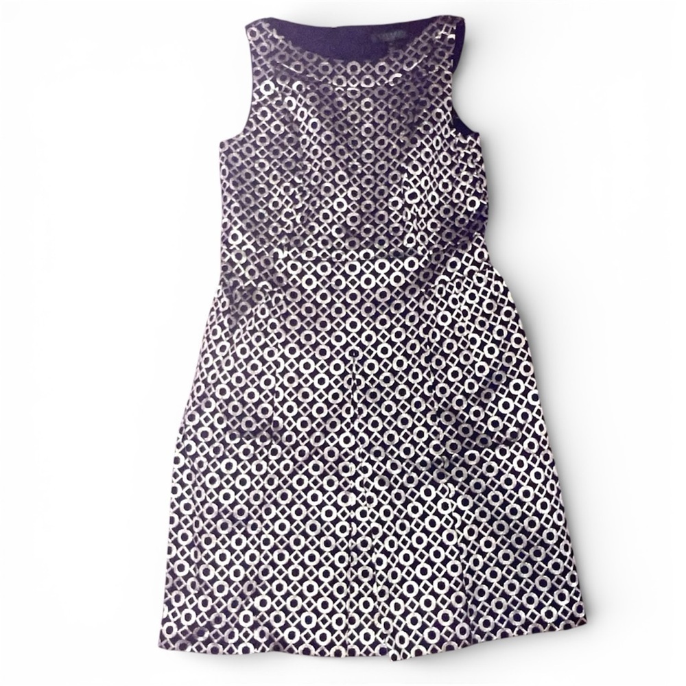 Ralph Lauren Dress Navy Blue Gold Metallic Geometric Gold Evening Cocktail 10